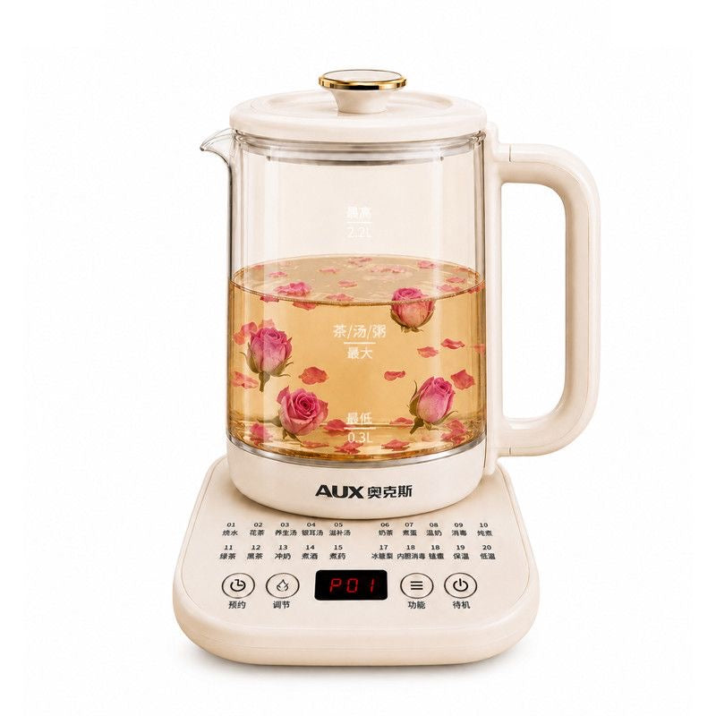 AUX 2.2L Multi‑Function Health Kettle, Glass Electric Tea Boiler with Preset Programs & Timer