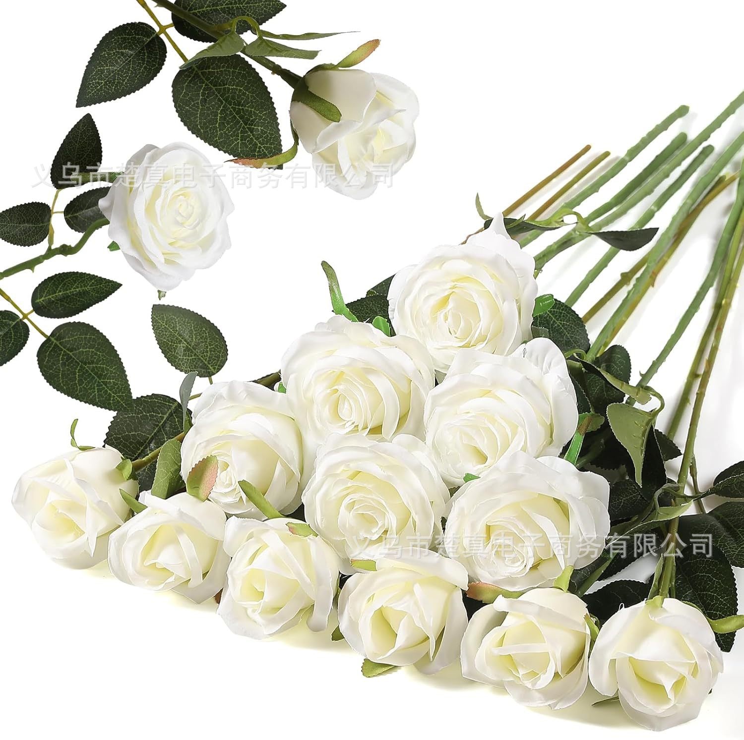 White Artificial Rose Bouquet, Christian Funeral Memorial Flower For Church & Grave