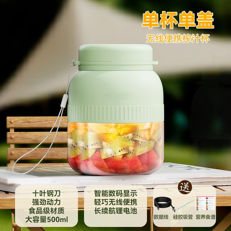 Portable Electric Juicer Blender Cup,10‑Blade Ice‑Crush Rechargeable Mixer with Dual Lids for Fresh Fruit Shakes