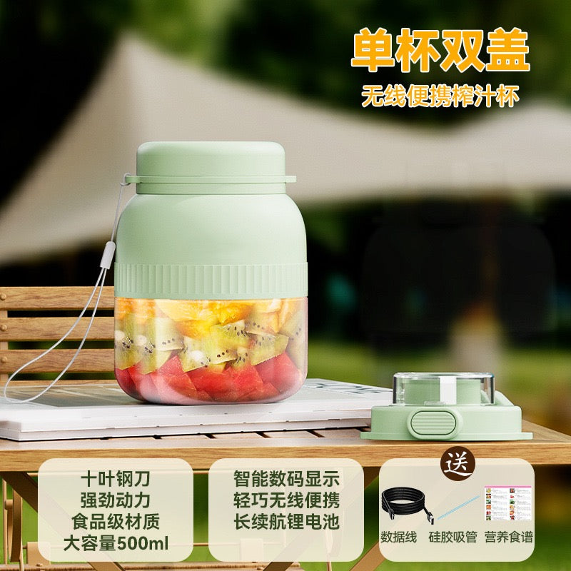 Portable Electric Juicer Blender Cup,10‑Blade Ice‑Crush Rechargeable Mixer with Dual Lids for Fresh Fruit Shakes