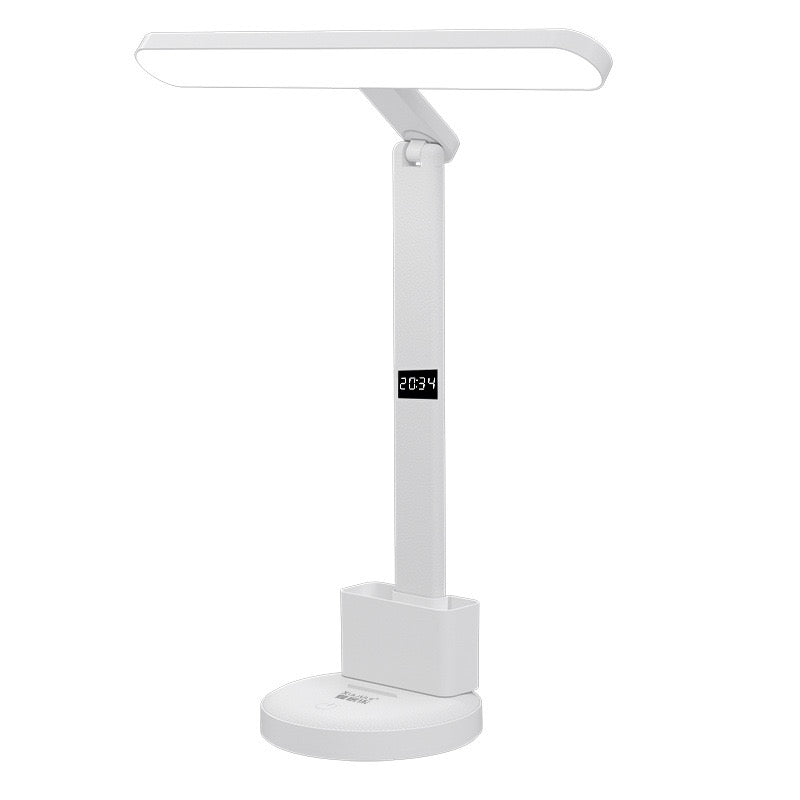 Plug‑in LED Eye‑Caring Desk Lamp, Dimmable Table Lamp with Pen Holder & Phone Stand for Study Office