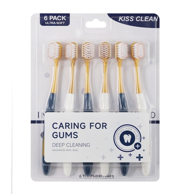 Wide‑Head Soft Bristle Toothbrush 6‑Pack, Deep Cleaning Manual Toothbrushes for Home Family Use
