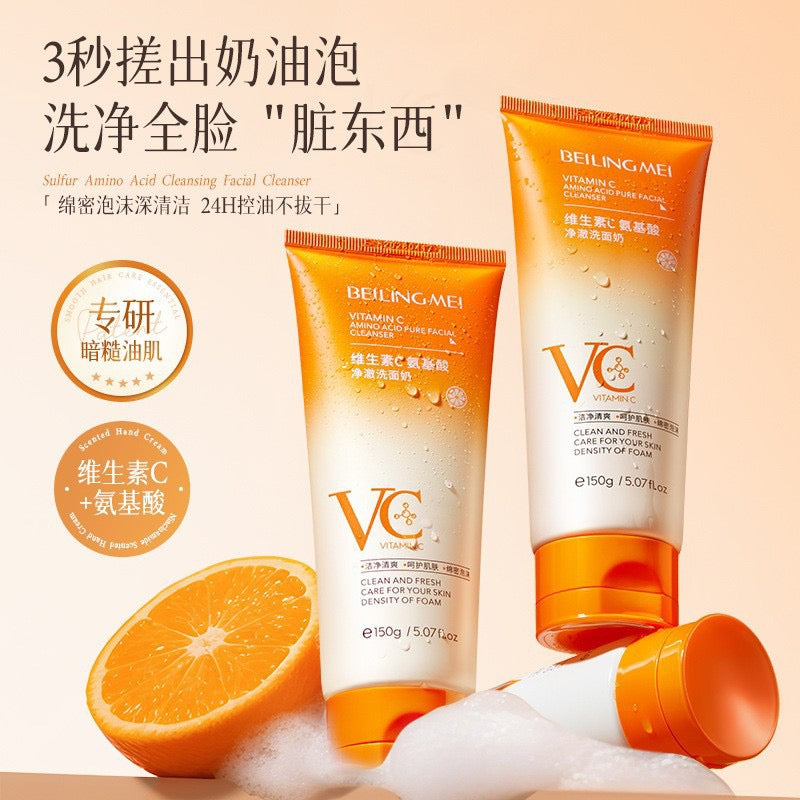 Vitamin‑C Amino Acid Facial Cleanser, Gentle Foaming Face Wash for Daily Skin Cleaning