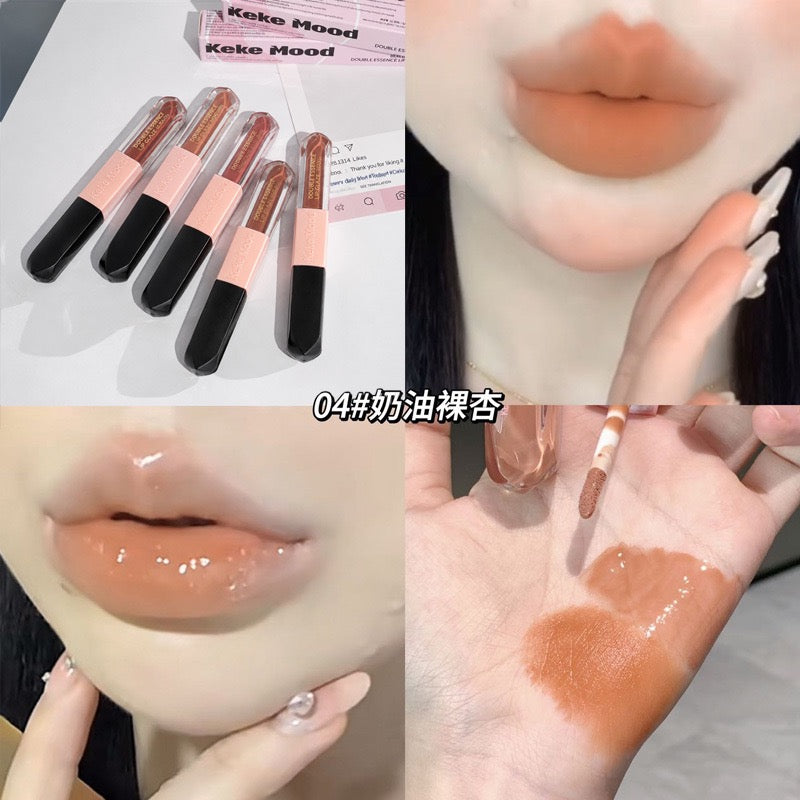 Keke Mood Double‑ended Lip Glaze, Glossy Glass Lip Tint, Long‑wearing Lip Makeup