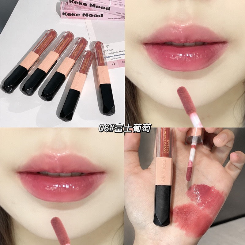 Keke Mood Double‑ended Lip Glaze, Glossy Glass Lip Tint, Long‑wearing Lip Makeup