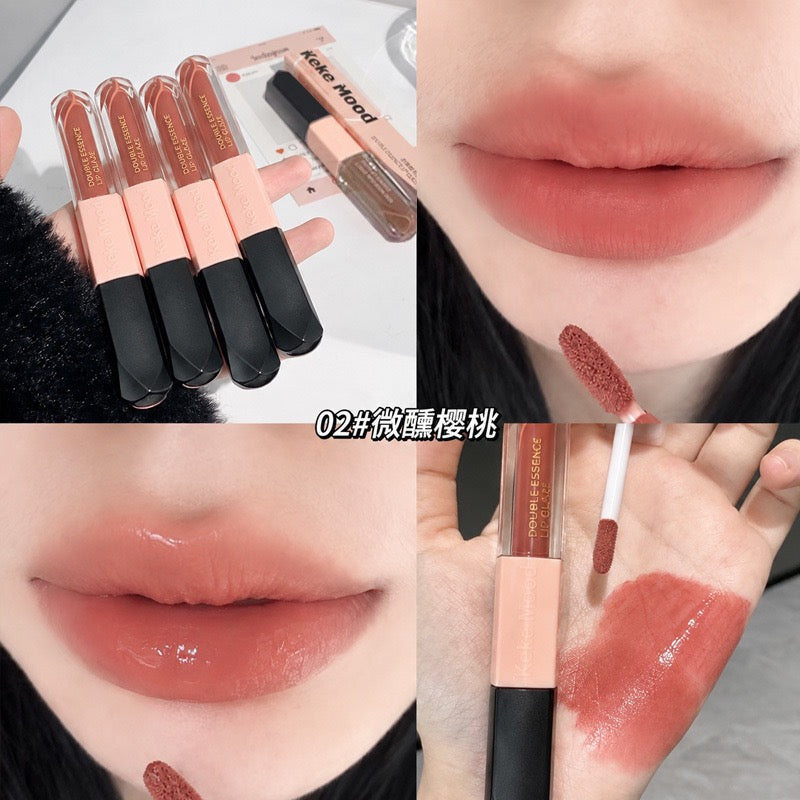 Keke Mood Double‑ended Lip Glaze, Glossy Glass Lip Tint, Long‑wearing Lip Makeup