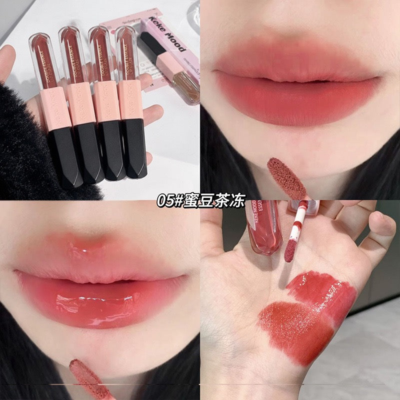 Keke Mood Double‑ended Lip Glaze, Glossy Glass Lip Tint, Long‑wearing Lip Makeup