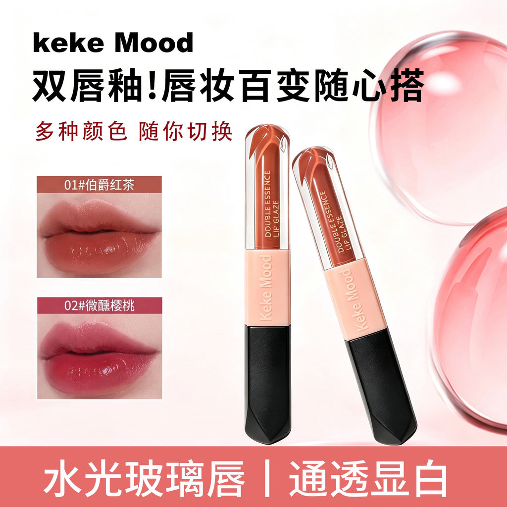 Keke Mood Double‑ended Lip Glaze, Glossy Glass Lip Tint, Long‑wearing Lip Makeup