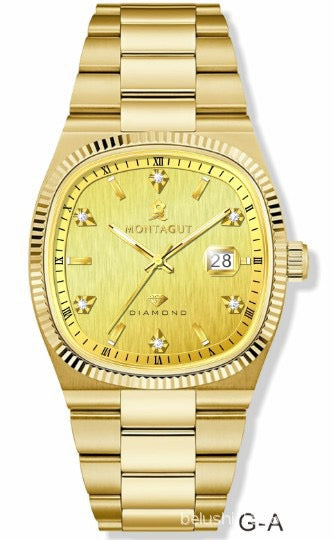 Montagut Men’s Quartz Wrist Watch, Two‑Tone Gold Silver Stainless Steel Watch with Date Window