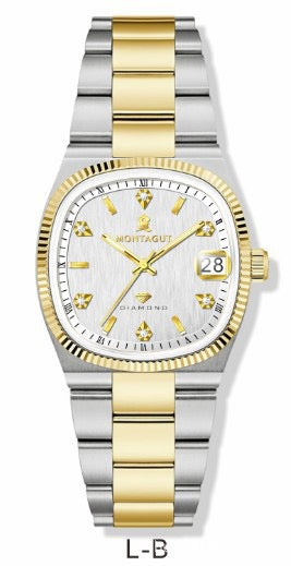 Montagut Men’s Quartz Wrist Watch, Two‑Tone Gold Silver Stainless Steel Watch with Date Window