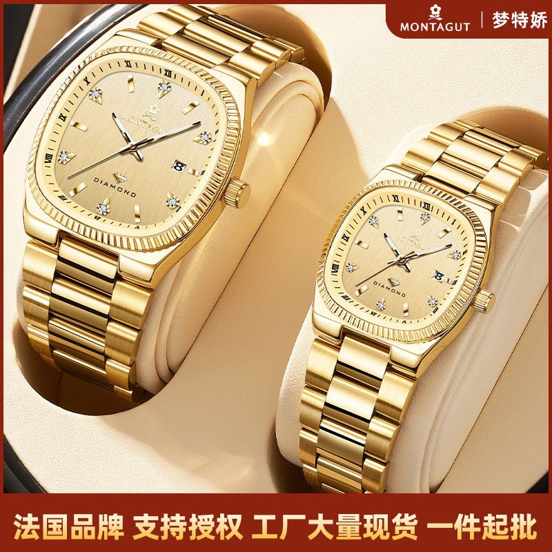 Montagut Men’s Quartz Wrist Watch, Two‑Tone Gold Silver Stainless Steel Watch with Date Window