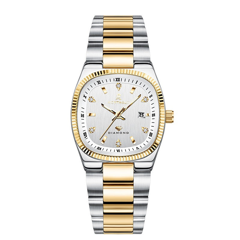 Montagut Men’s Quartz Wrist Watch, Two‑Tone Gold Silver Stainless Steel Watch with Date Window