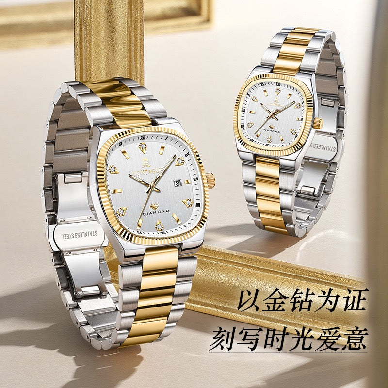 Montagut Men’s Quartz Wrist Watch, Two‑Tone Gold Silver Stainless Steel Watch with Date Window