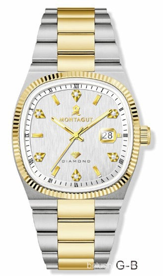 Montagut Men’s Quartz Wrist Watch, Two‑Tone Gold Silver Stainless Steel Watch with Date Window