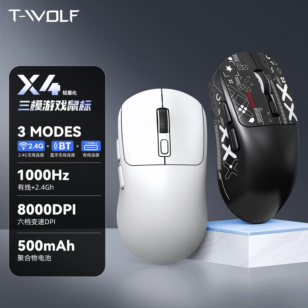 T‑WOLF X4 Tri‑Mode Gaming Mouse, 2.4G / Bluetooth / Wired Lightweight Wireless Mouse