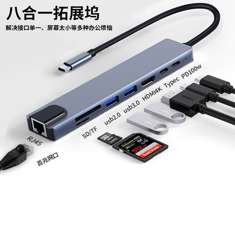 5‑in‑1 Type‑C Hub Docking Station, 4K HDMI + Gigabit Ethernet + PD Charging + Dual USB3.0 Adapter