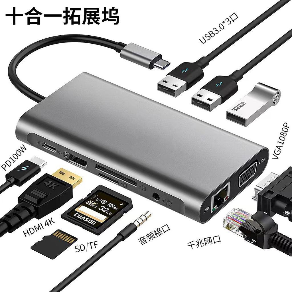 5‑in‑1 Type‑C Hub Docking Station, 4K HDMI + Gigabit Ethernet + PD Charging + Dual USB3.0 Adapter