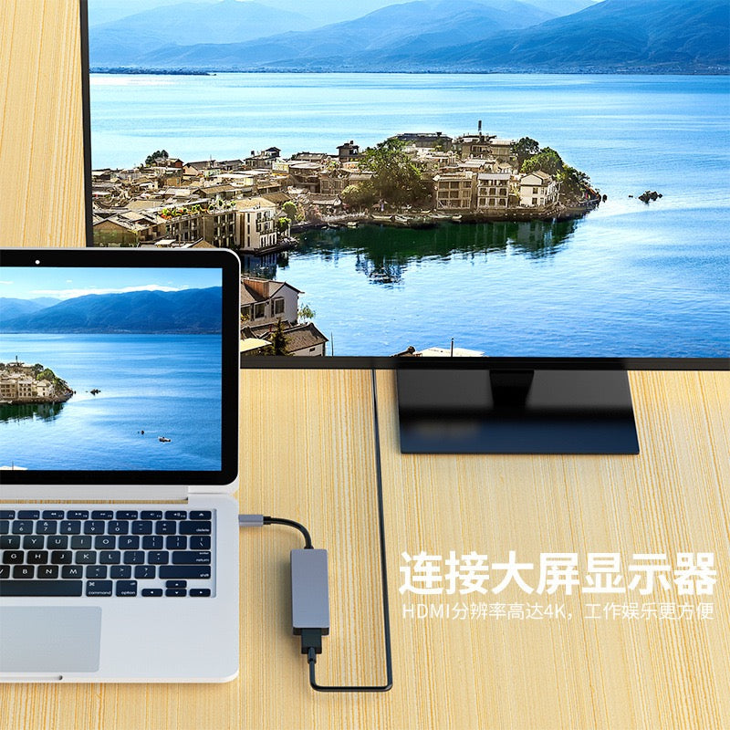 5‑in‑1 Type‑C Hub Docking Station, 4K HDMI + Gigabit Ethernet + PD Charging + Dual USB3.0 Adapter