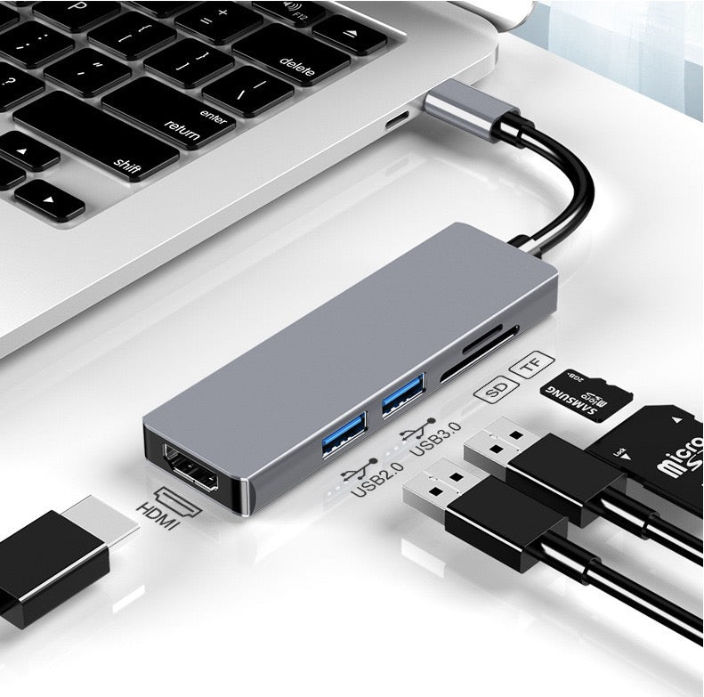 5‑in‑1 Type‑C Hub Docking Station, 4K HDMI + Gigabit Ethernet + PD Charging + Dual USB3.0 Adapter