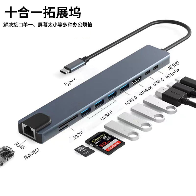 5‑in‑1 Type‑C Hub Docking Station, 4K HDMI + Gigabit Ethernet + PD Charging + Dual USB3.0 Adapter