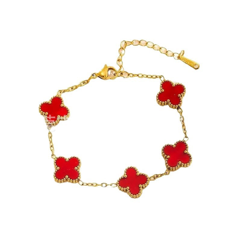 Women’s Pink Clover Bracelet, Gold‑Plated Four‑Leaf Clover Fashion Jewelry Bracelet