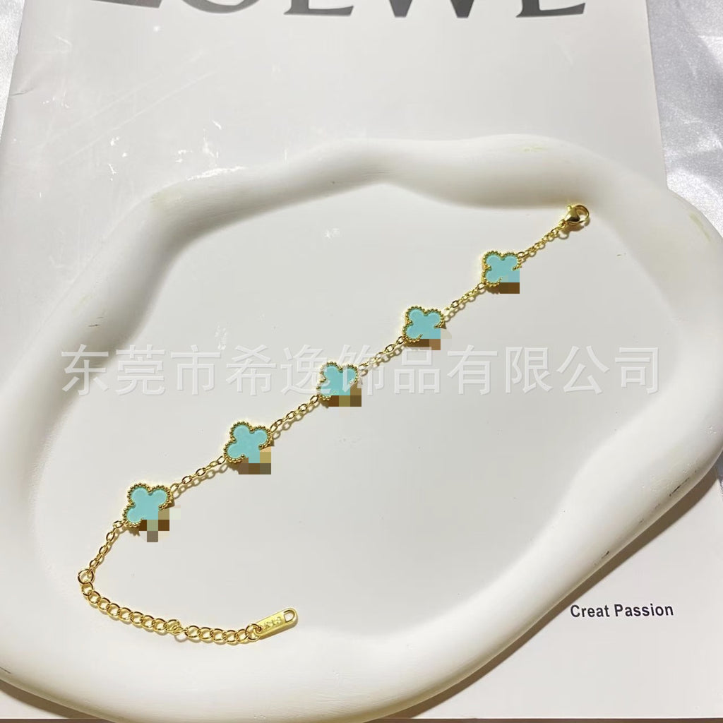 Women’s Pink Clover Bracelet, Gold‑Plated Four‑Leaf Clover Fashion Jewelry Bracelet