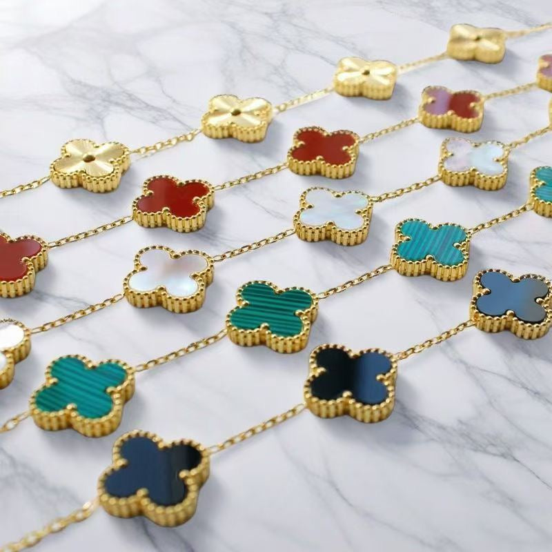 Women’s Pink Clover Bracelet, Gold‑Plated Four‑Leaf Clover Fashion Jewelry Bracelet
