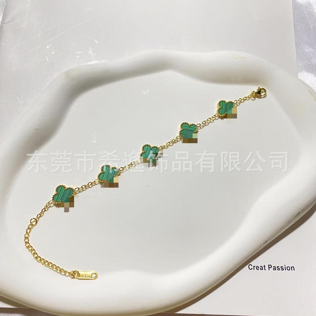 Women’s Pink Clover Bracelet, Gold‑Plated Four‑Leaf Clover Fashion Jewelry Bracelet