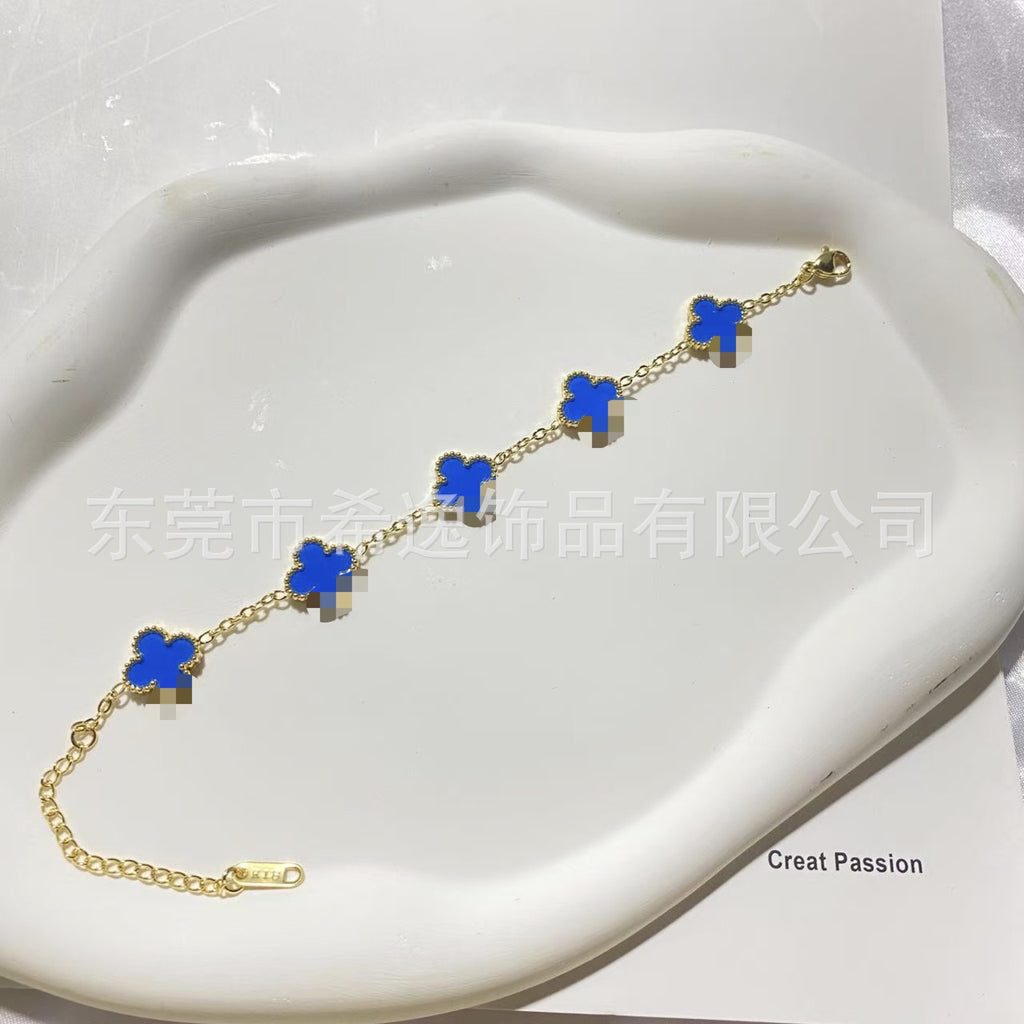 Women’s Pink Clover Bracelet, Gold‑Plated Four‑Leaf Clover Fashion Jewelry Bracelet