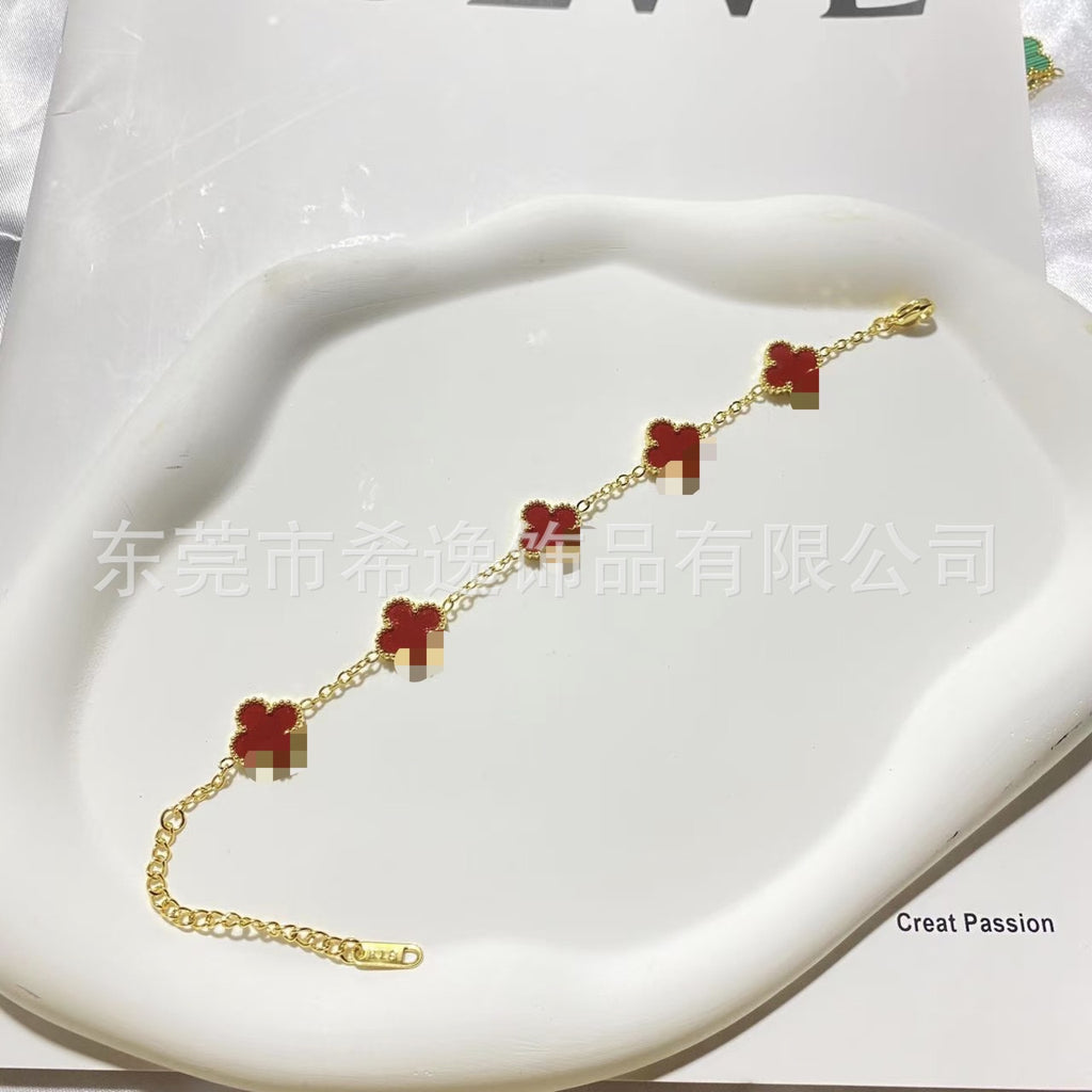Women’s Pink Clover Bracelet, Gold‑Plated Four‑Leaf Clover Fashion Jewelry Bracelet