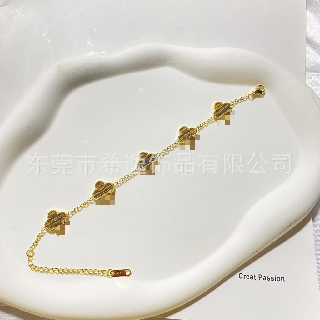 Women’s Pink Clover Bracelet, Gold‑Plated Four‑Leaf Clover Fashion Jewelry Bracelet