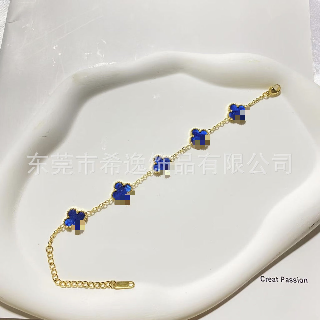 Women’s Pink Clover Bracelet, Gold‑Plated Four‑Leaf Clover Fashion Jewelry Bracelet