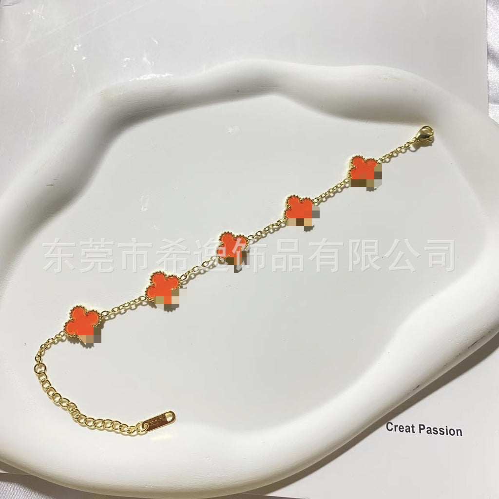 Women’s Pink Clover Bracelet, Gold‑Plated Four‑Leaf Clover Fashion Jewelry Bracelet