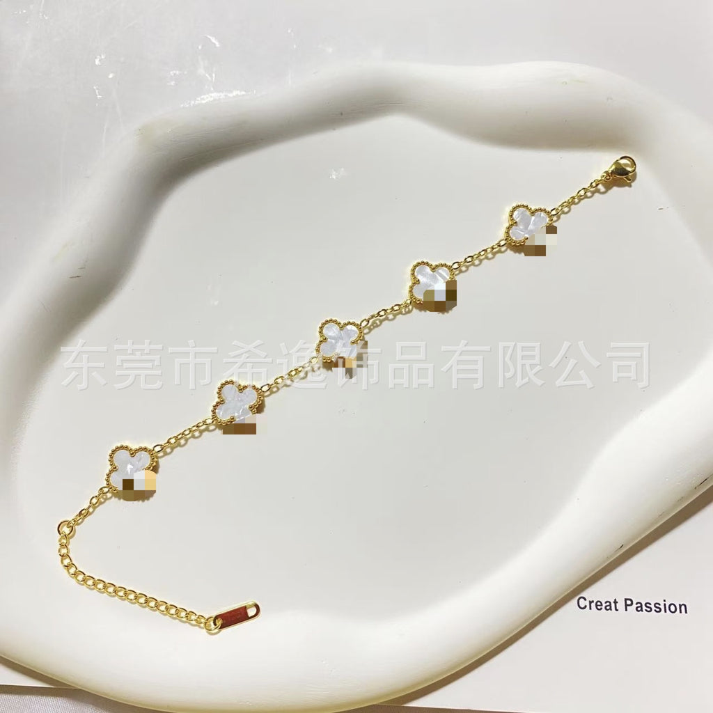 Women’s Pink Clover Bracelet, Gold‑Plated Four‑Leaf Clover Fashion Jewelry Bracelet