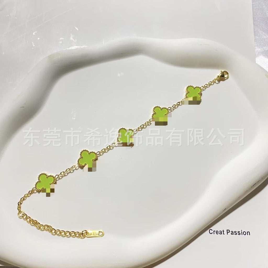 Women’s Pink Clover Bracelet, Gold‑Plated Four‑Leaf Clover Fashion Jewelry Bracelet