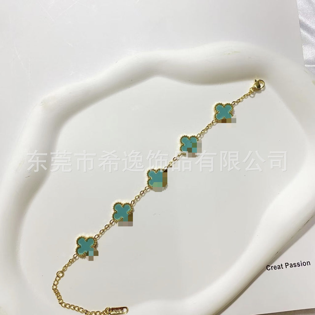 Women’s Pink Clover Bracelet, Gold‑Plated Four‑Leaf Clover Fashion Jewelry Bracelet