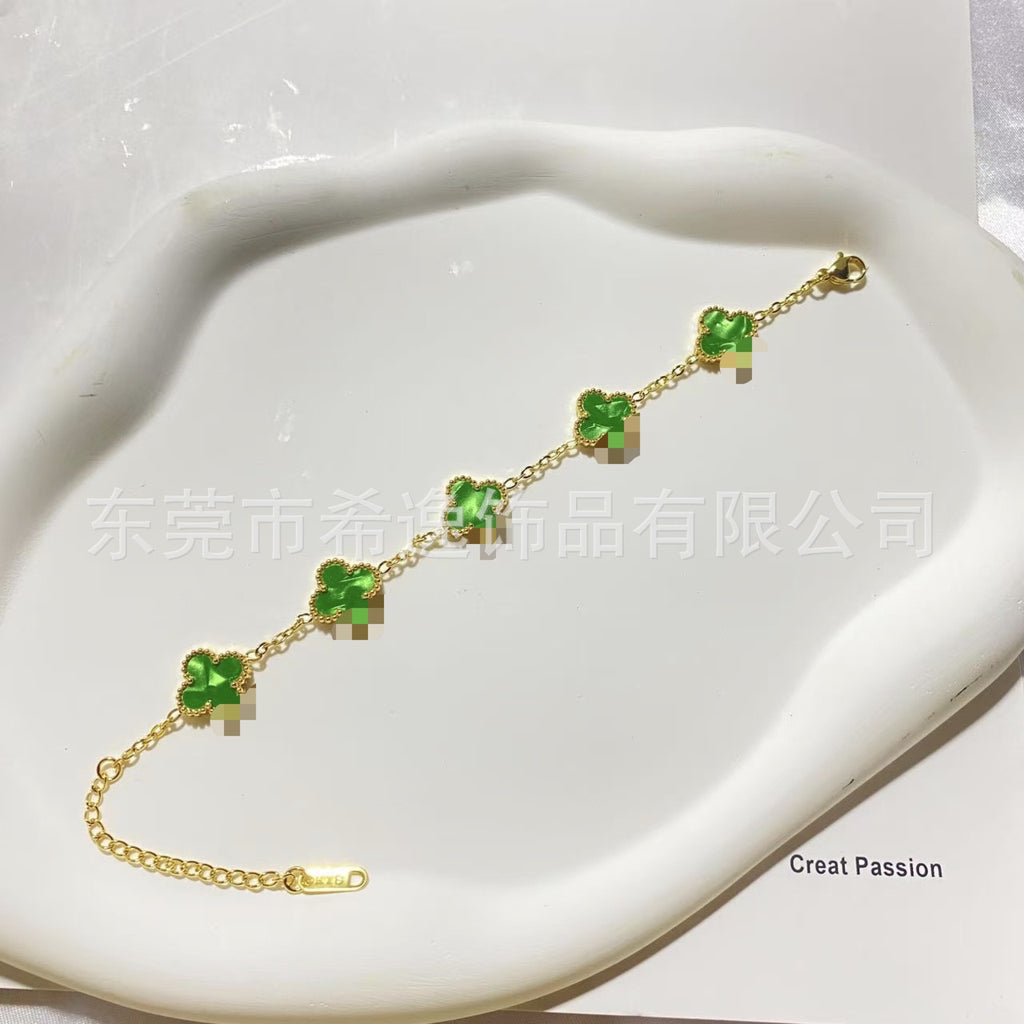 Women’s Pink Clover Bracelet, Gold‑Plated Four‑Leaf Clover Fashion Jewelry Bracelet