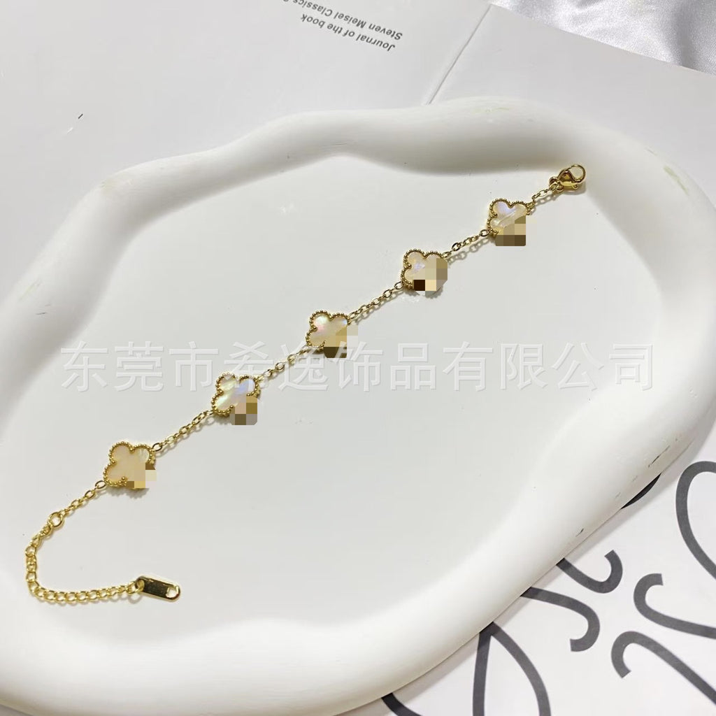 Women’s Pink Clover Bracelet, Gold‑Plated Four‑Leaf Clover Fashion Jewelry Bracelet