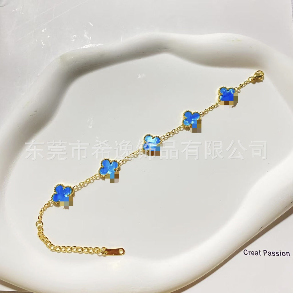 Women’s Pink Clover Bracelet, Gold‑Plated Four‑Leaf Clover Fashion Jewelry Bracelet