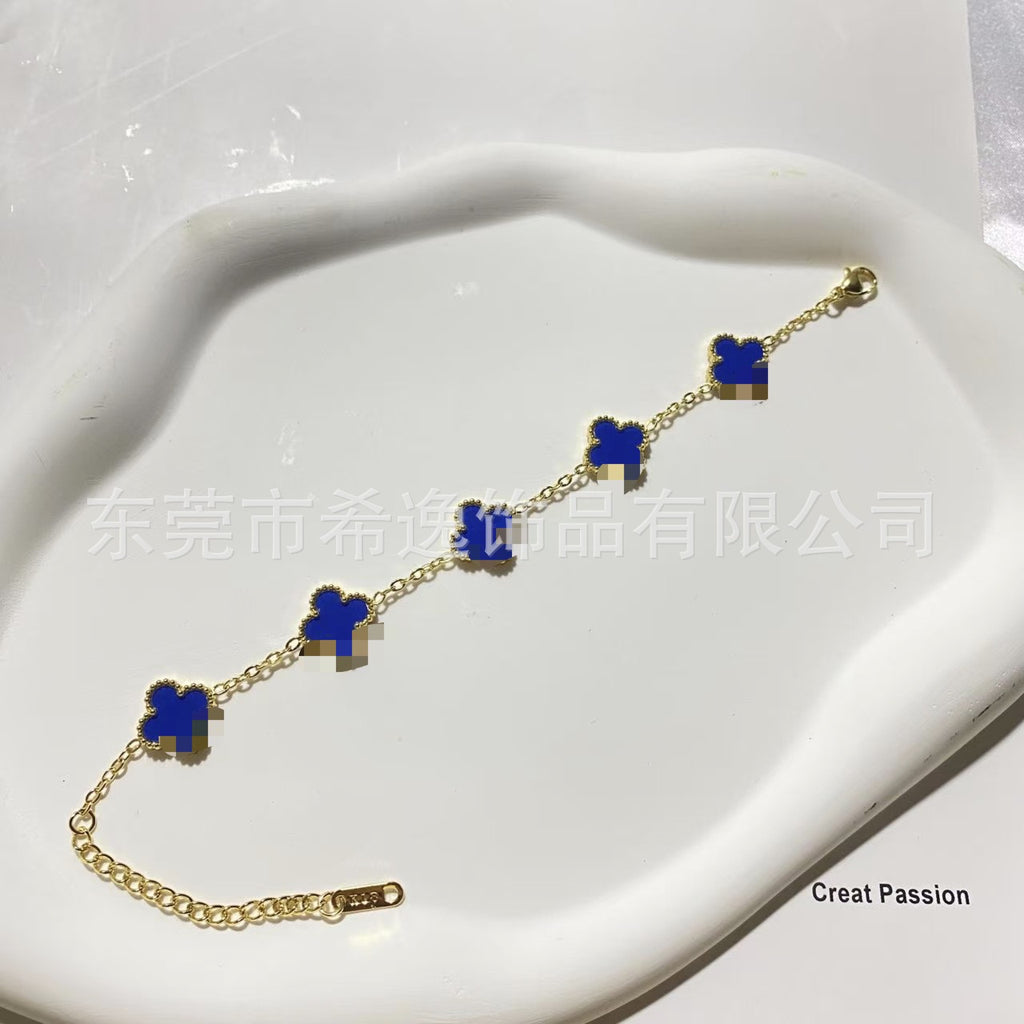 Women’s Pink Clover Bracelet, Gold‑Plated Four‑Leaf Clover Fashion Jewelry Bracelet