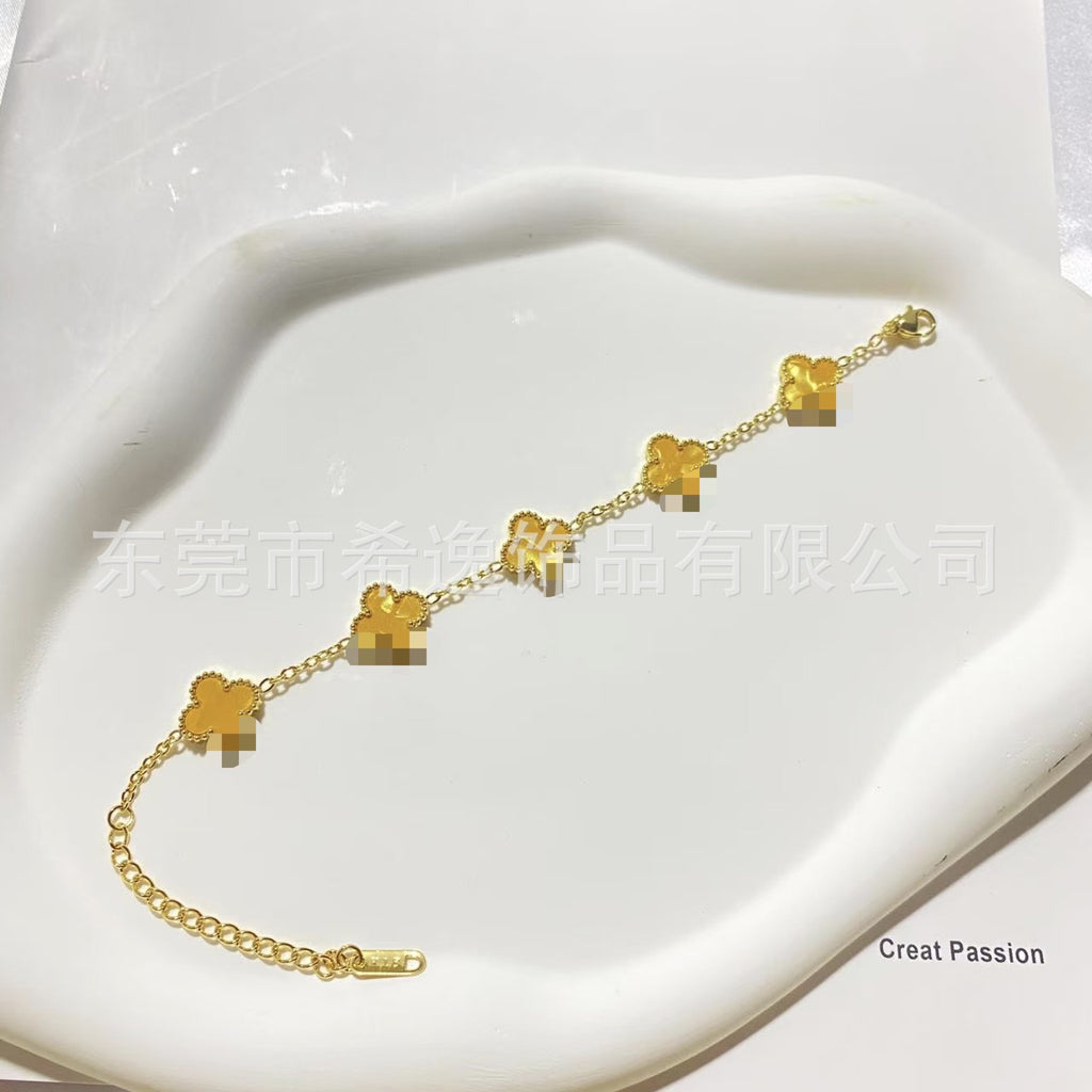 Women’s Pink Clover Bracelet, Gold‑Plated Four‑Leaf Clover Fashion Jewelry Bracelet