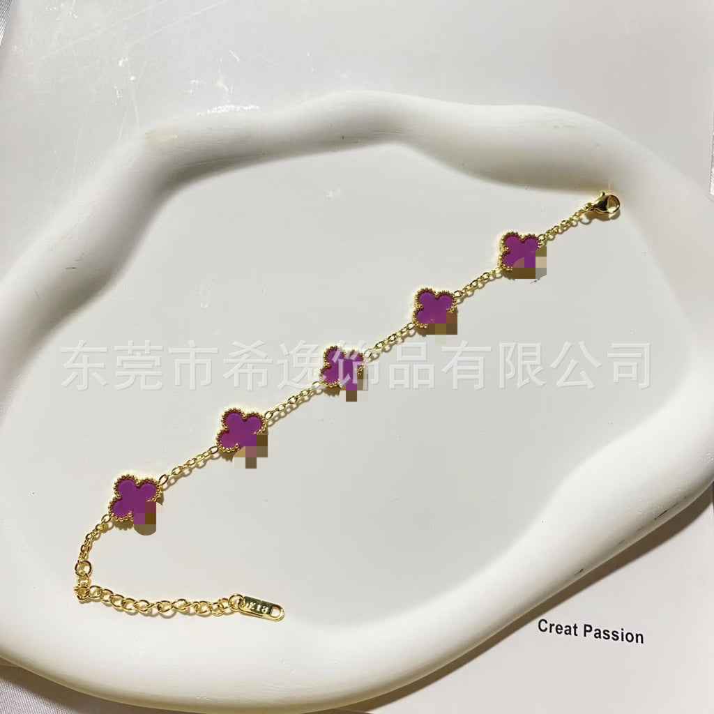 Women’s Pink Clover Bracelet, Gold‑Plated Four‑Leaf Clover Fashion Jewelry Bracelet