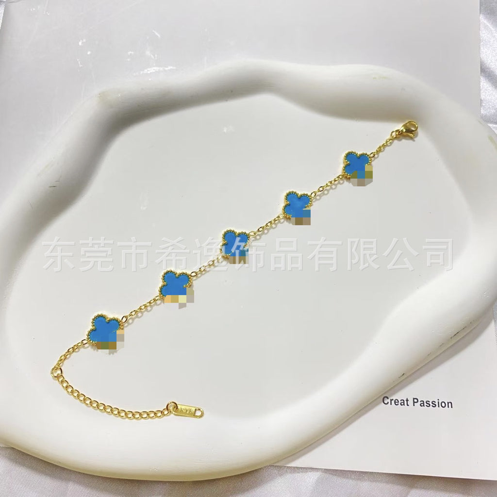 Women’s Pink Clover Bracelet, Gold‑Plated Four‑Leaf Clover Fashion Jewelry Bracelet