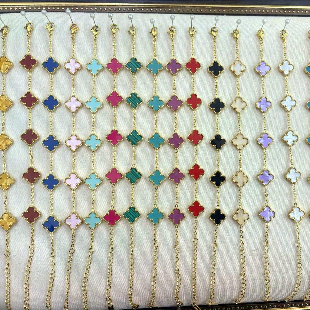 Women’s Pink Clover Bracelet, Gold‑Plated Four‑Leaf Clover Fashion Jewelry Bracelet