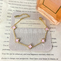 Women’s Pink Clover Bracelet, Gold‑Plated Four‑Leaf Clover Fashion Jewelry Bracelet