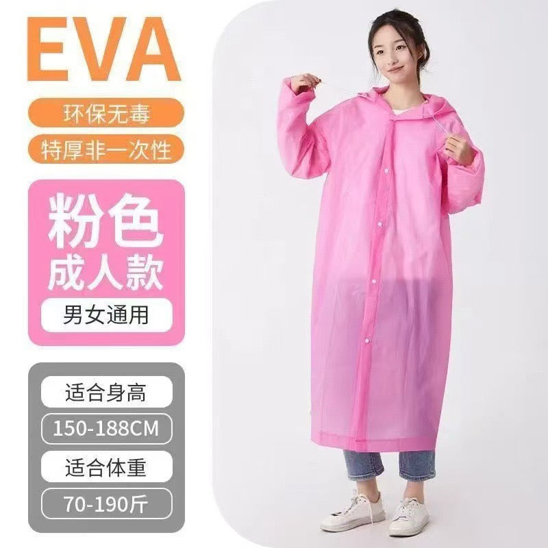 EVA Reusable Adult Raincoat, Long Hooded Rain Poncho for Men & Women