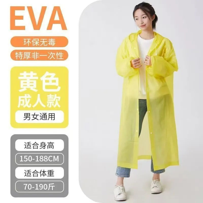EVA Reusable Adult Raincoat, Long Hooded Rain Poncho for Men & Women