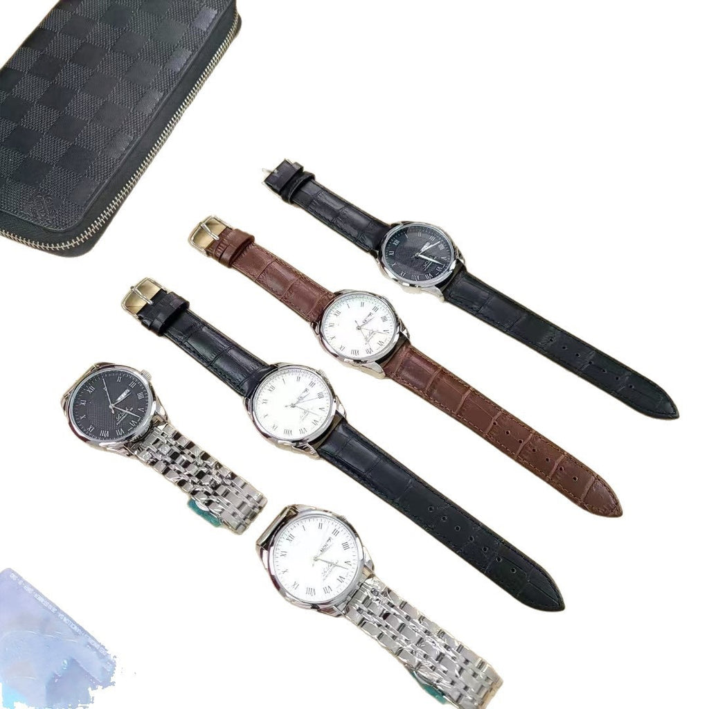 Men Business Quartz Wrist Watch, Roman Numeral Dial Leather Strap Male Watch
