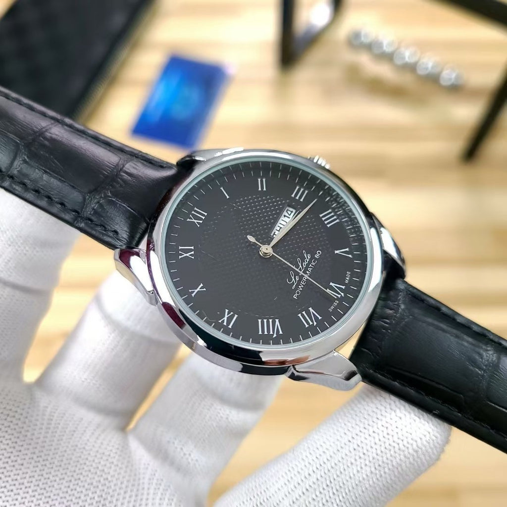 Men Business Quartz Wrist Watch, Roman Numeral Dial Leather Strap Male Watch