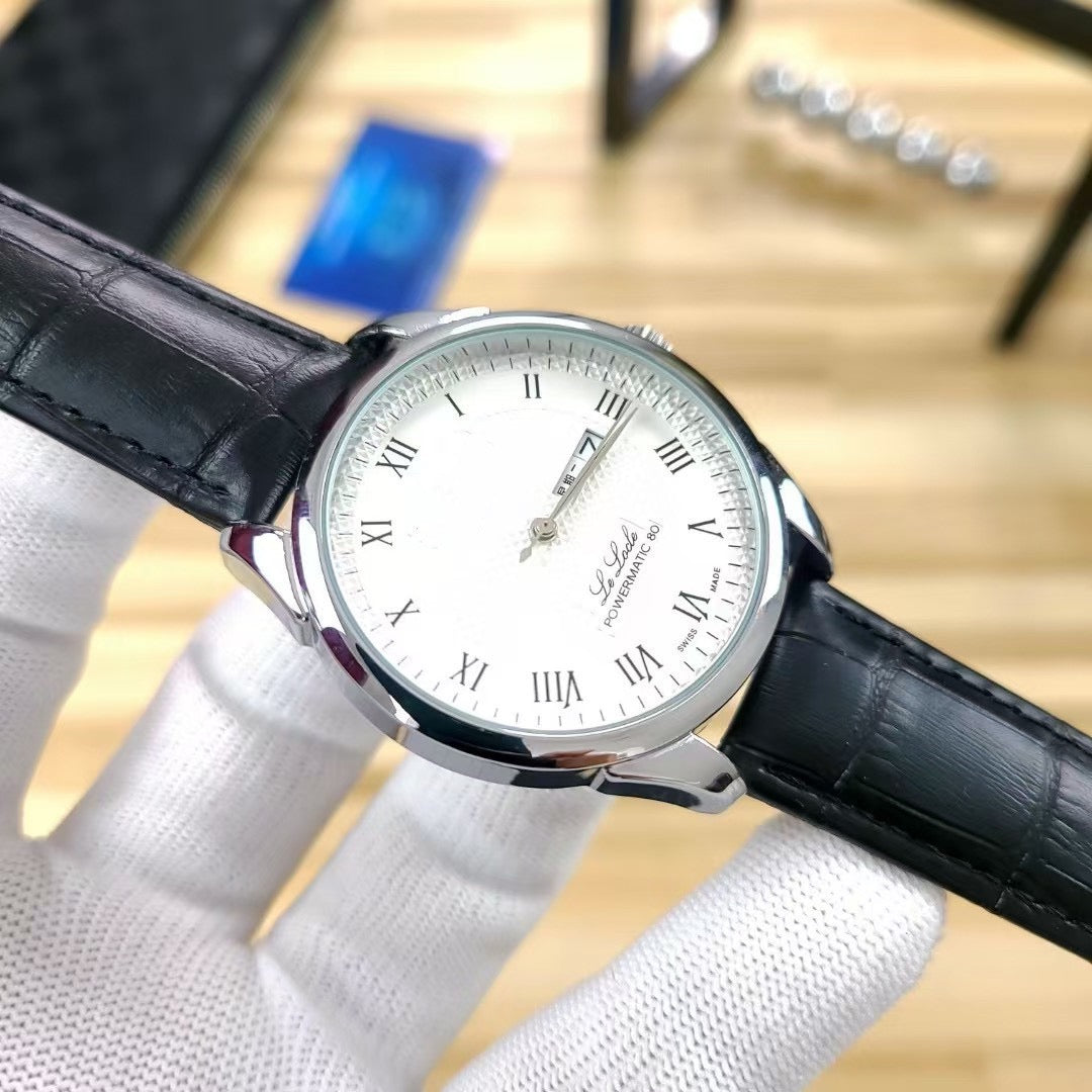 Men Business Quartz Wrist Watch, Roman Numeral Dial Leather Strap Male Watch